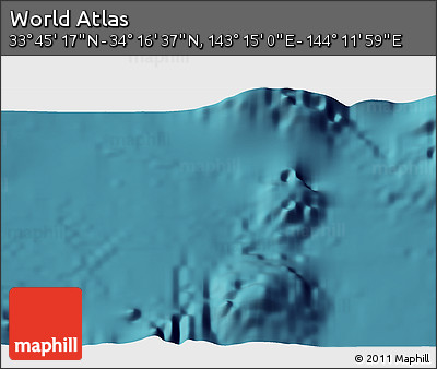 Satellite 3D Map of the Area around 34° 0' 57" N, 143° 43' 29" E