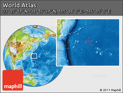 Physical Location Map of the Area around 34° 0' 57" N, 146° 16' 30" E