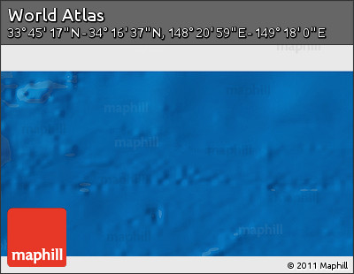 Physical 3D Map of the Area around 34° 0' 57" N, 148° 49' 29" E