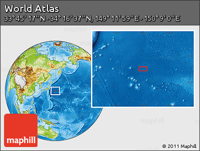 Physical Location Map of the Area around 34° 0' 57" N, 149° 40' 30" E