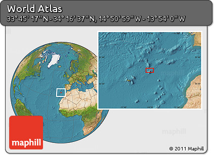 Satellite Location Map of the Area around 34° 0' 57" N, 14° 22' 30" W