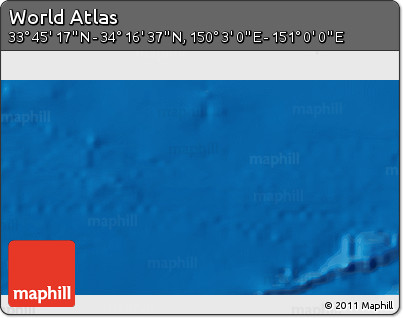 Physical 3D Map of the Area around 34° 0' 57" N, 150° 31' 30" E