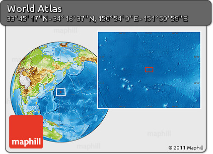 Physical Location Map of the Area around 34° 0' 57" N, 151° 22' 30" E