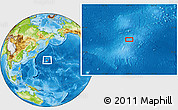 Physical Location Map of the area around 34° 0' 57" N, 159° 1' 30" E