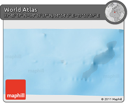 Physical 3D Map of the Area around 34° 0' 57" N, 15° 22' 30" E