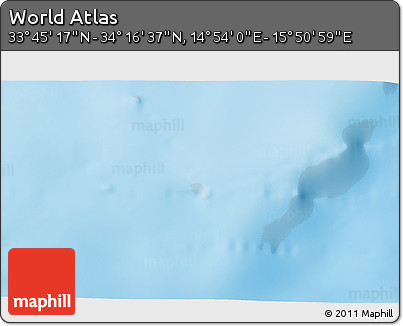 Physical 3D Map of the Area around 34° 0' 57" N, 15° 22' 30" E