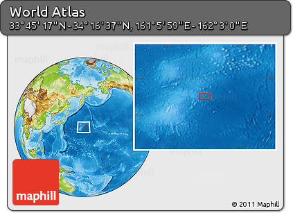 Physical Location Map of the Area around 34° 0' 57" N, 161° 34' 29" E