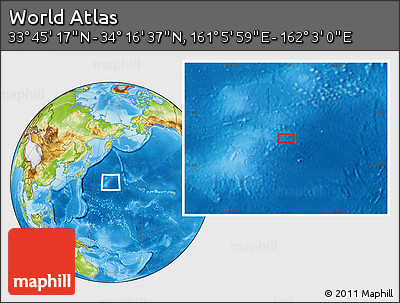 Physical Location Map of the Area around 34° 0' 57" N, 161° 34' 29" E
