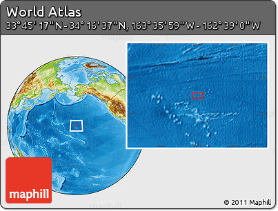 Physical Location Map of the Area around 34° 0' 57" N, 163° 7' 30" W