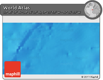 Shaded Relief 3D Map of the Area around 34° 0' 57" N, 16° 55' 29" W