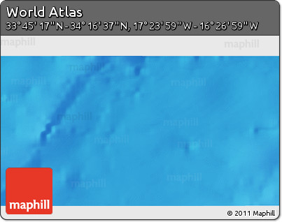Shaded Relief 3D Map of the Area around 34° 0' 57" N, 16° 55' 29" W