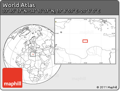 Blank Location Map of the Area around 34° 0' 57" N, 19° 37' 30" E