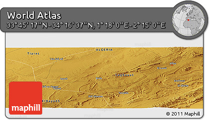 Physical Panoramic Map of the Area around 34° 0' 57" N, 1° 46' 29" E