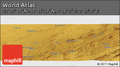 Physical Panoramic Map of the Area around 34° 0' 57" N, 1° 46' 29" E