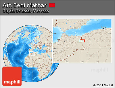Shaded Relief Location Map of Aïn Beni Mathar
