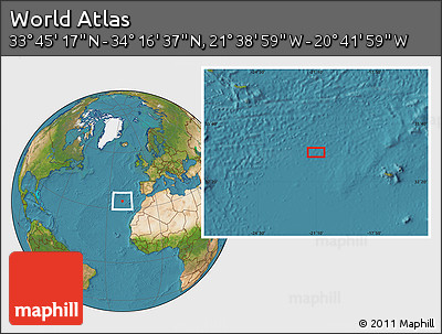Satellite Location Map of the Area around 34° 0' 57" N, 21° 10' 29" W