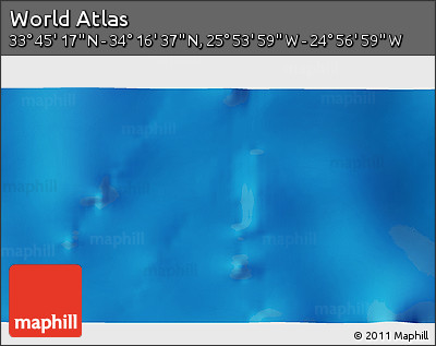 Physical 3D Map of the Area around 34° 0' 57" N, 25° 25' 29" W