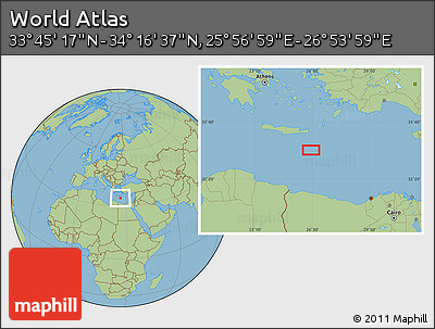 Savanna Style Location Map of the Area around 34° 0' 57" N, 26° 25' 29" E