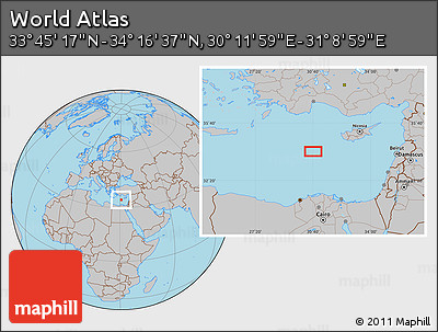 Gray Location Map of the Area around 34° 0' 57" N, 30° 40' 29" E