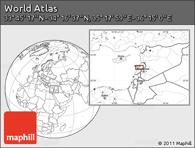 Blank Location Map of the Area around 34° 0' 57" N, 35° 46' 29" E