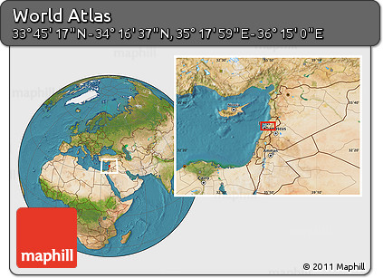 Satellite Location Map of the Area around 34° 0' 57" N, 35° 46' 29" E