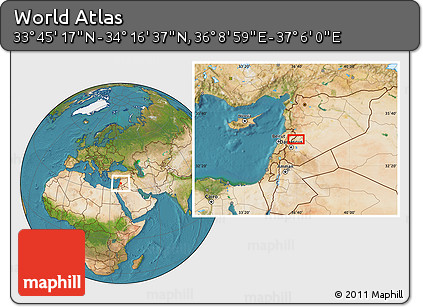 Satellite Location Map of the Area around 34° 0' 57" N, 36° 37' 30" E