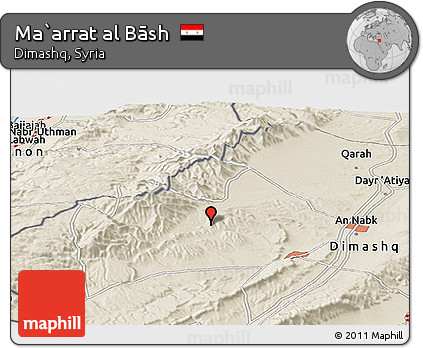 Shaded Relief Panoramic Map of Ma`arrat Al Bāsh