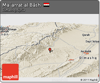 Shaded Relief Panoramic Map of Ma`arrat Al Bāsh