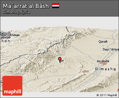 Shaded Relief Panoramic Map of Ma`arrat Al Bāsh