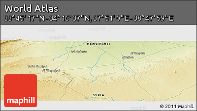 Physical Panoramic Map of the Area around 34° 0' 57" N, 38° 19' 30" E