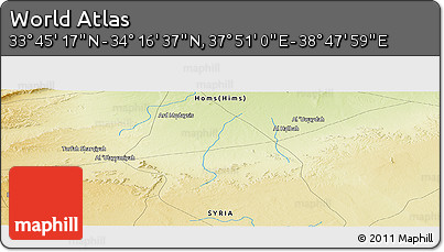 Physical Panoramic Map of the Area around 34° 0' 57" N, 38° 19' 30" E