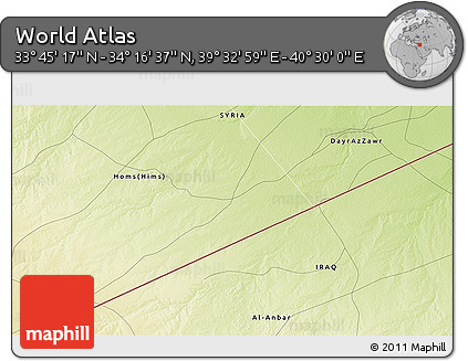 Physical 3D Map of the Area around 34° 0' 57" N, 40° 1' 29" E