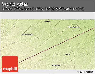 Physical 3D Map of the Area around 34° 0' 57" N, 40° 1' 29" E