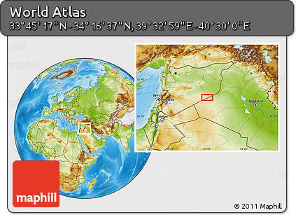 Physical Location Map of the Area around 34° 0' 57" N, 40° 1' 29" E