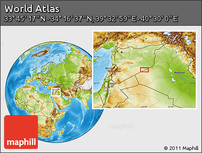 Physical Location Map of the Area around 34° 0' 57" N, 40° 1' 29" E