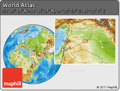 Physical Location Map of the Area around 34° 0' 57" N, 40° 1' 29" E
