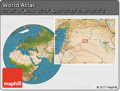 Satellite Location Map of the Area around 34° 0' 57" N, 40° 1' 29" E
