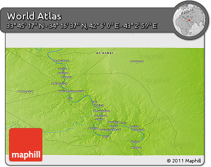 Physical 3D Map of the Area around 34° 0' 57" N, 42° 34' 30" E