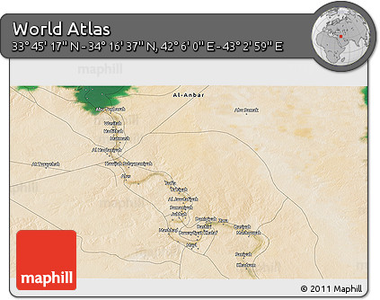 Satellite 3D Map of the Area around 34° 0' 57" N, 42° 34' 30" E