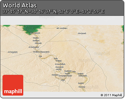 Satellite 3D Map of the Area around 34° 0' 57" N, 42° 34' 30" E