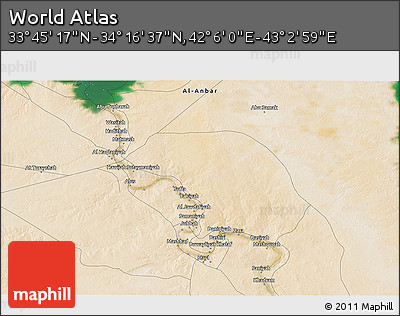 Satellite 3D Map of the Area around 34° 0' 57" N, 42° 34' 30" E