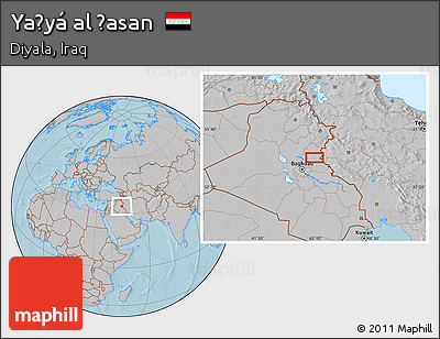 Gray Location Map of Yaḩyá Al Ḩasan, hill shading