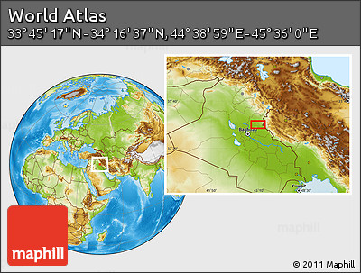 Physical Location Map of the Area around 34° 0' 57" N, 45° 7' 30" E