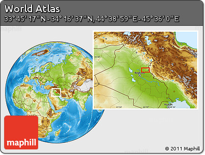 Physical Location Map of the Area around 34° 0' 57" N, 45° 7' 30" E