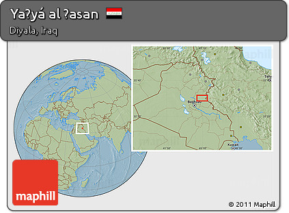 Savanna Style Location Map of Yaḩyá Al Ḩasan, hill shading