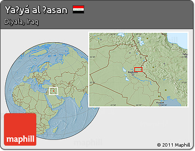 Savanna Style Location Map of Yaḩyá Al Ḩasan, hill shading