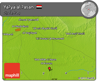 Physical Map of Yaḩyá Al Ḩasan