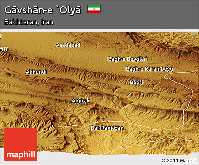 Physical Panoramic Map of Gāvshān-e `Olyā