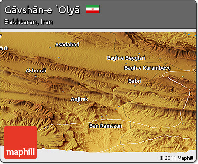 Physical Panoramic Map of Gāvshān-e `Olyā