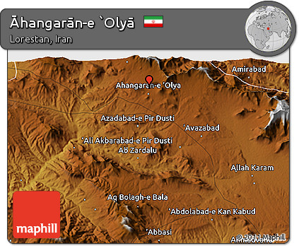 Physical 3D Map of Āhangarān-e `Olyā